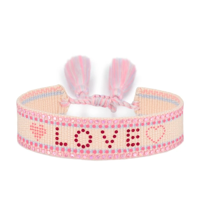 Custom Woven Bracelets Love Dream Happy Inspiring Jewelry Friendship Fabric Knitted Embroidered Bracelets