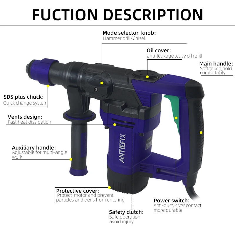 ANTIEFIX  Power Tools Manufacturers 1150W SDS-plus Demolition Rotary Hammer Drill Power Hammer Drills