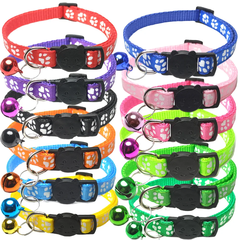 Pet Collar Ring Cat Buckle Paw Prints Polypropylene Fiber Adjustable Cat Puppy with Bell