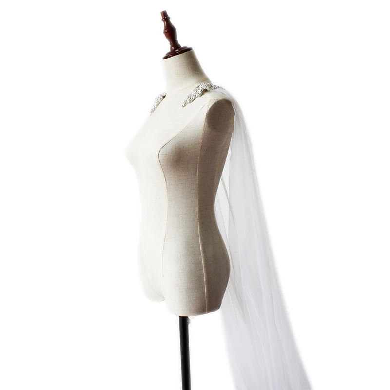 
V642 Elegant sex wholesale 3 Meters long fan bridal cathedral wedding veils with double shoulder combs 