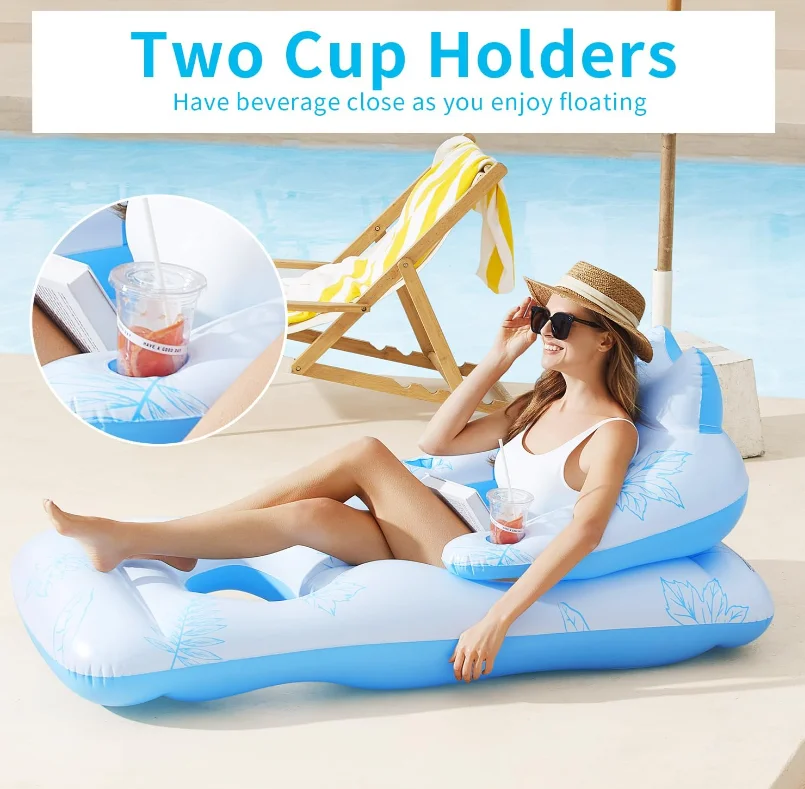 Inflatable pool Recliner Float adult  Tanned Pool Recliner with cup holder Pool Chair Float with headrest  backrest and.