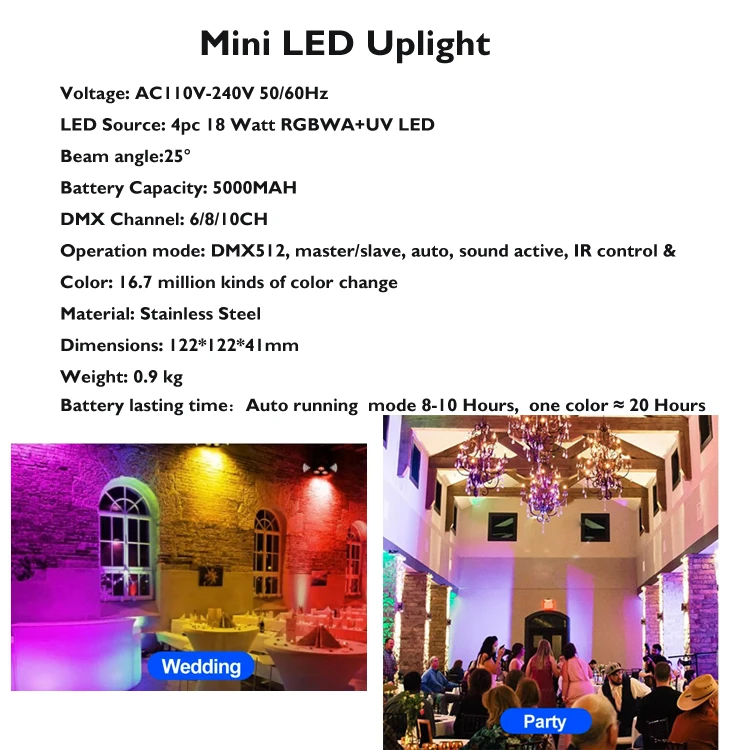 10pcs X 1 Case Super Quality Battery Stage Led 4X18W Rgbwa+uv 6in1 Disco Strobe Effect Bar Dj Light