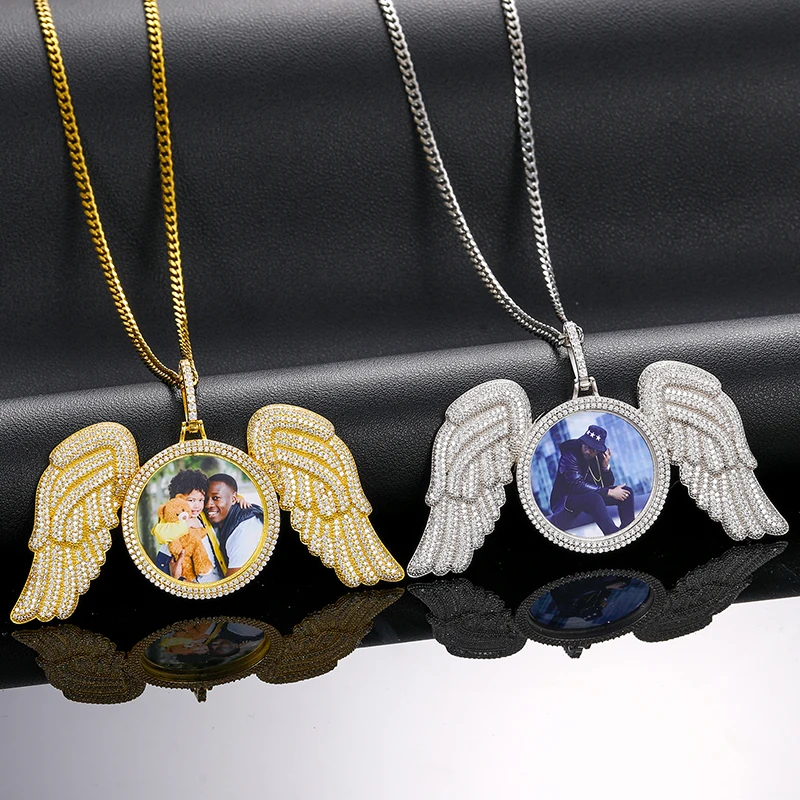 Drop Shipping Unique Angel Wing Charms Pendant Punk Style Silver 925 Crystal Custom Photo Pendant