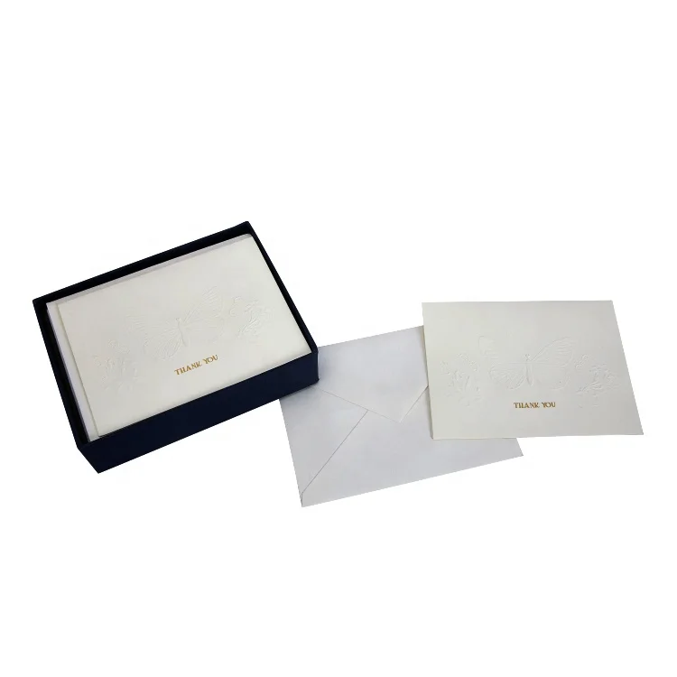 Embossed Butterfly Gold Foil Boxed Cards, China Suppliers Made Thank You Greeting Cards
