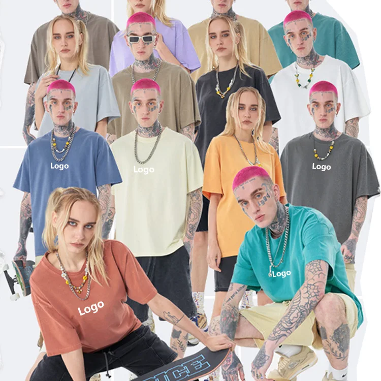 Digital DTG Print Blank Oversized Vintage Acid Washed Unisex Dropped Shoulder Heavy Weight Thick Cotton T Shirt Tshirt