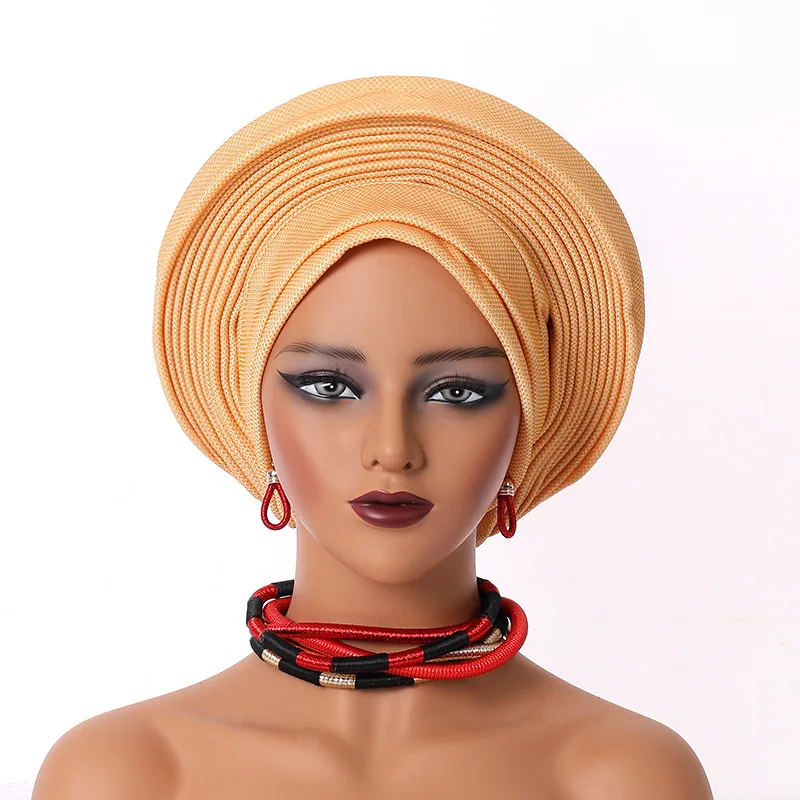 Wholesale 2024 hot sale headwraps women custom nigerian aso oke bonnet fashion free size female african headtie