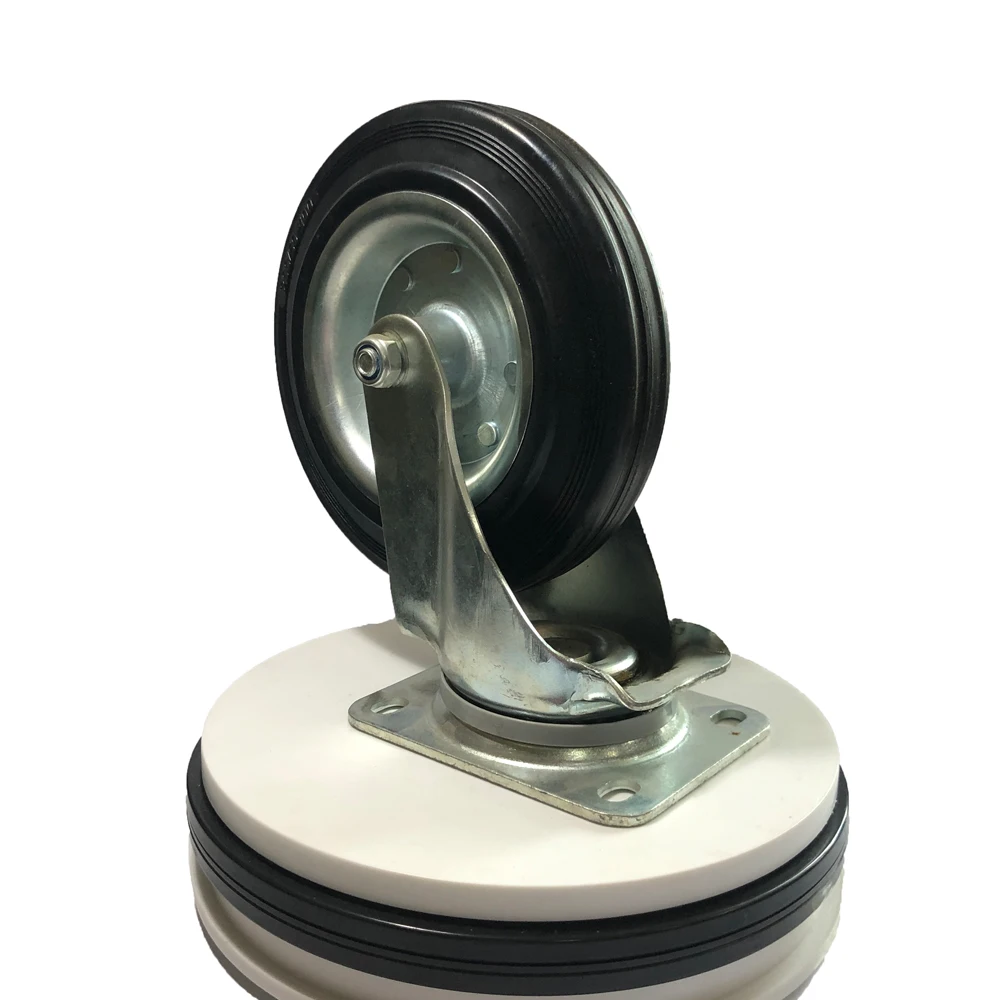 Factory Direct 150 200 mm Black Hard Solid Rubber swivel caster wheel with Steel disc core Trash bin Caster for wire mesh trolle