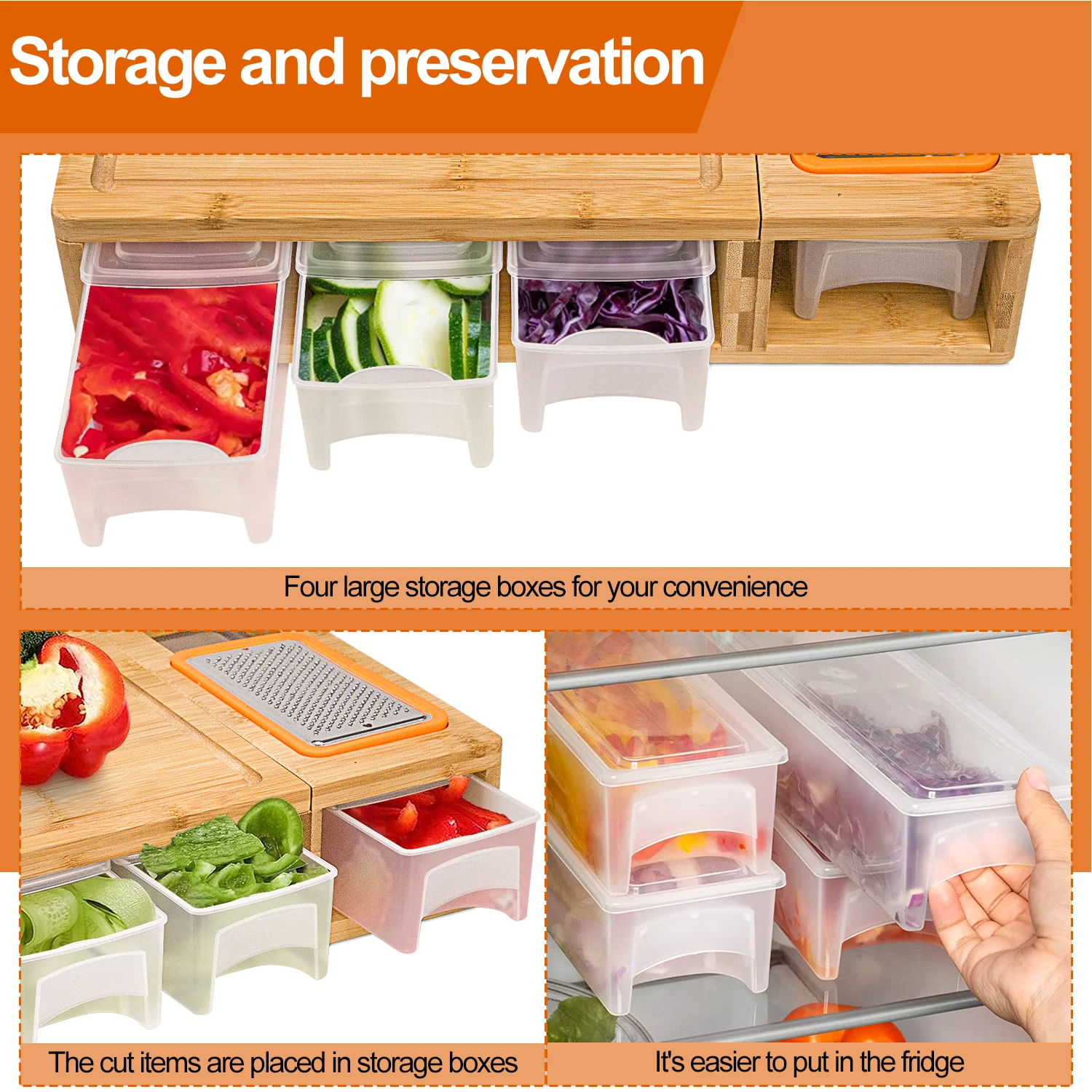 Multi-functional Bamboo Cutting Chopping Board With Removable Lid And Tray Kitchen Chopping Block With Storage Containers