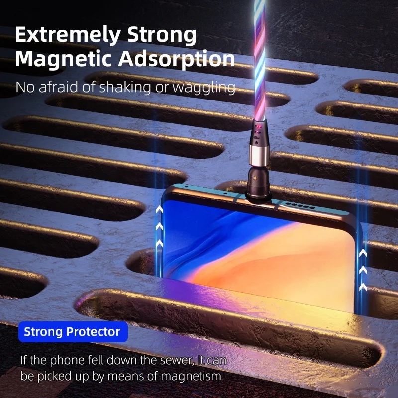 
2021 Popular 2m/6ft 2A 540 Degree Flowing LED Magnetic USB Cable For 3 in 1 