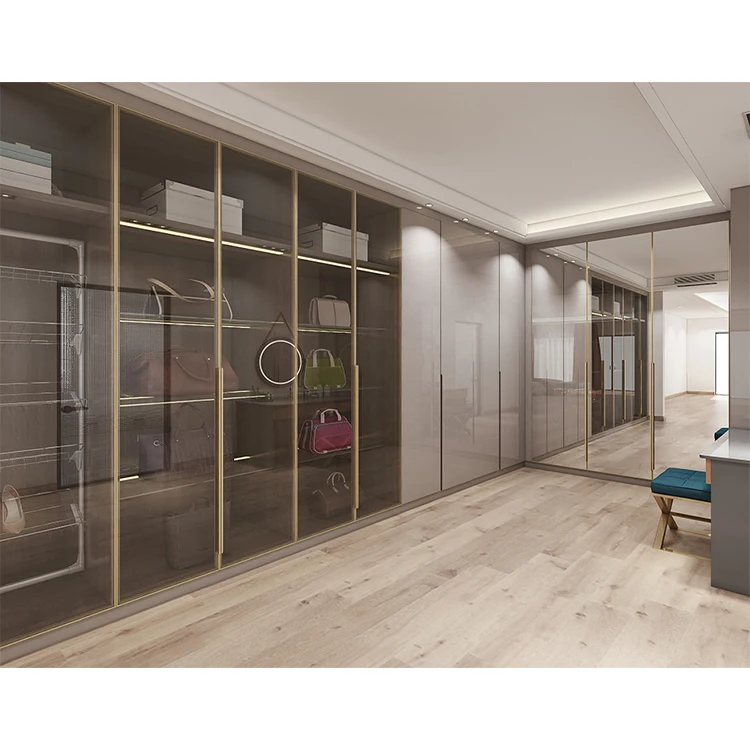 Cheap Price Custom Made White Wood Storage Cabinet Wardrobes Furniture Design Modern Bedroom Glass Door Wardrobe