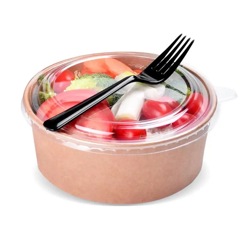 20 Pcs Disposable Kraft Paper Bowls Fruit Salad Bowl Food Packaging Containers Party Favor Fruit Salad Bowl With Cover