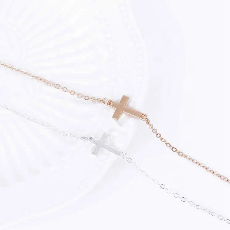 Cheap wholesale adjustable gold thin chain bracelet jesus jewelry women cross bracelet
