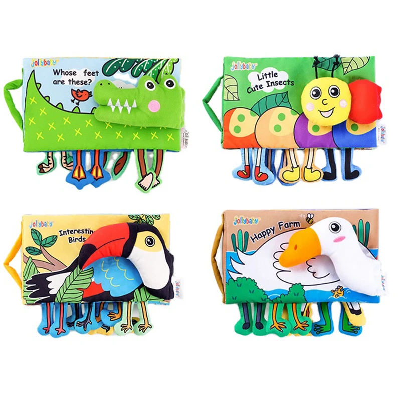 Arrival Animal soft fabric early learning sensory toys Baby 3D squeaker book plush crinkle first baby cloth book