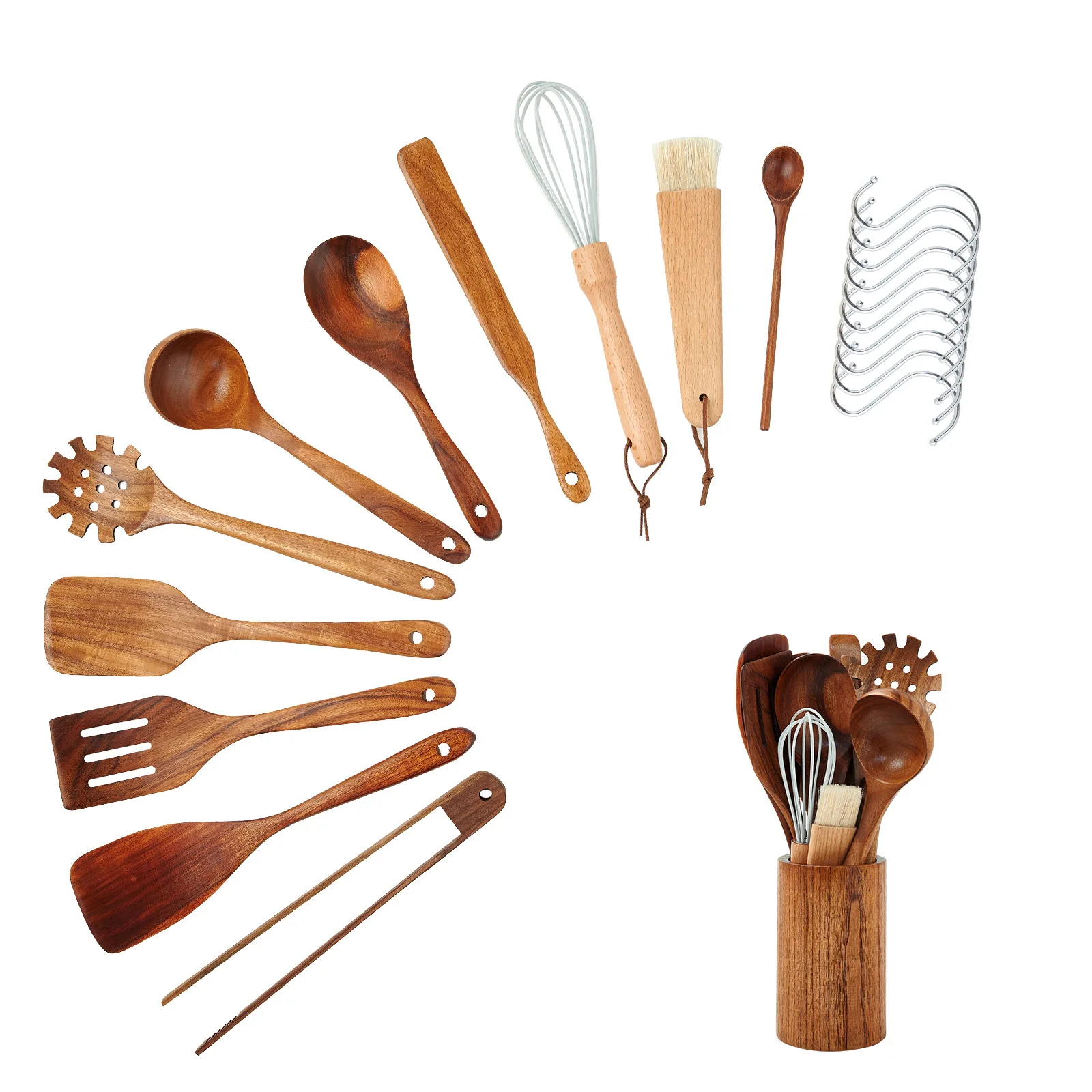 Teak Long Handle Soup Spoon Wooden Colander Non-Stick Surface Spatula  Wood Kitchen Utensils Wooden Rice Spoon
