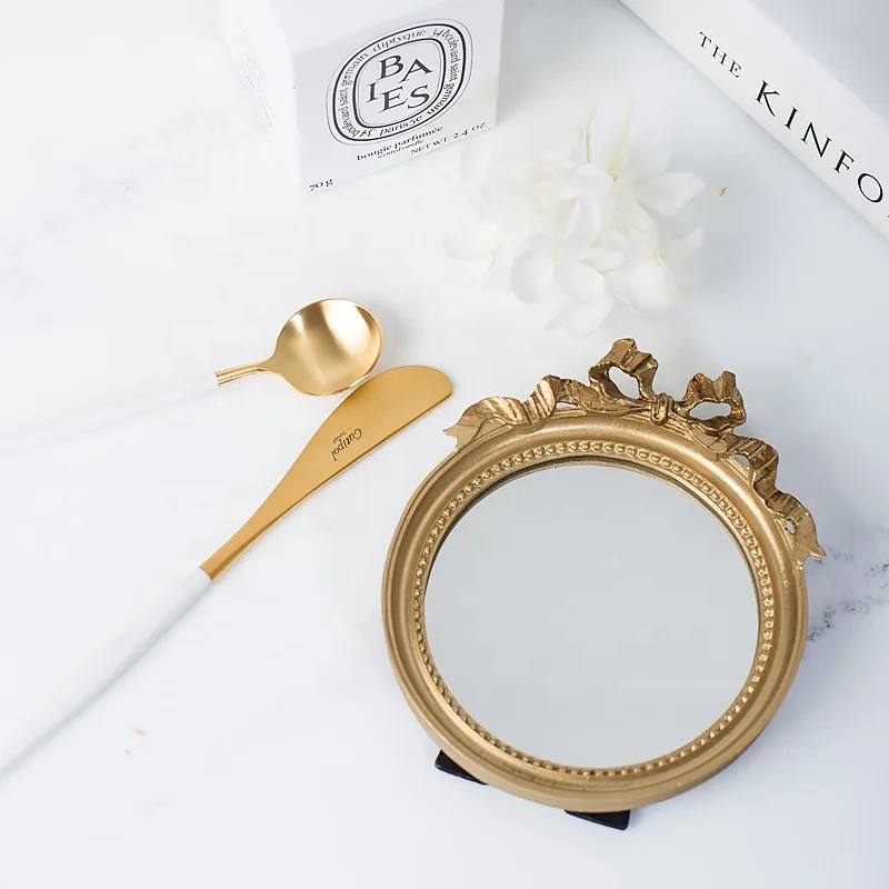 gold white small jewelry storage tray round mirror serving tray set for wedding home decoration living room resin