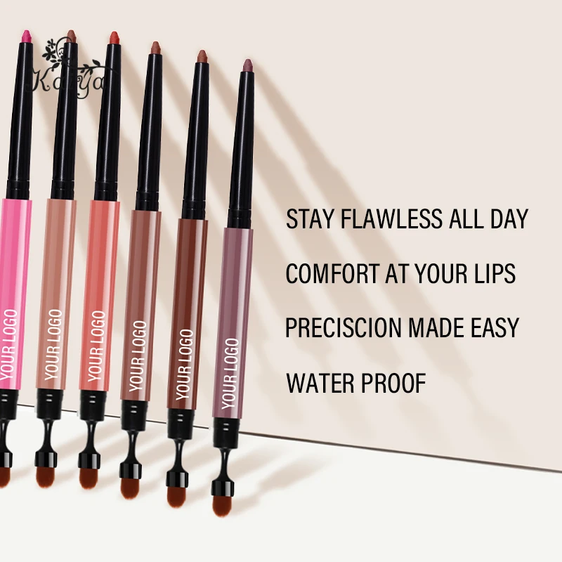 Custom Logo Waterproof Vegan Makeup Matte Retractable Lipliner Pen Soft Blending Brush Dual End Long Lasting Creamy Lip Liner