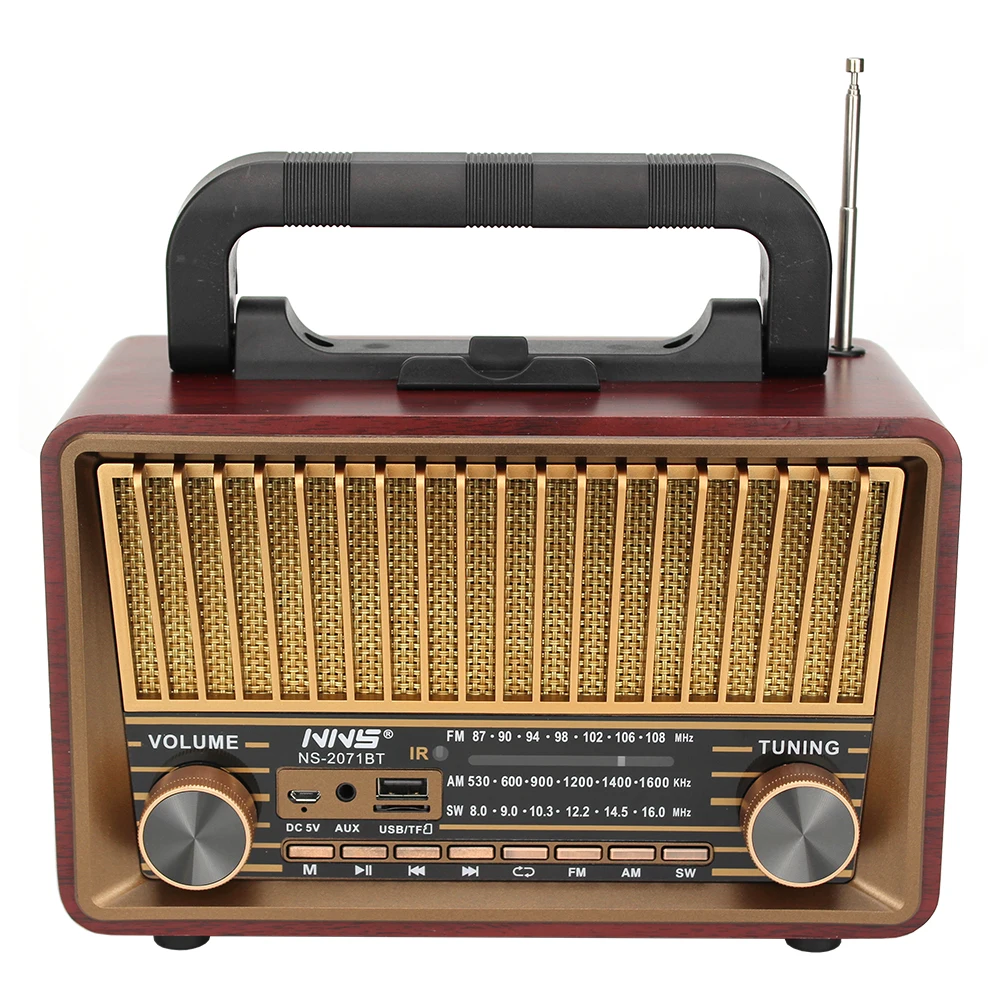 2021 Деревянный Ретро беспроводной динамик перезаряжаемые fm am sw радио USB TF AUX беспроводной радио NS-2071BT