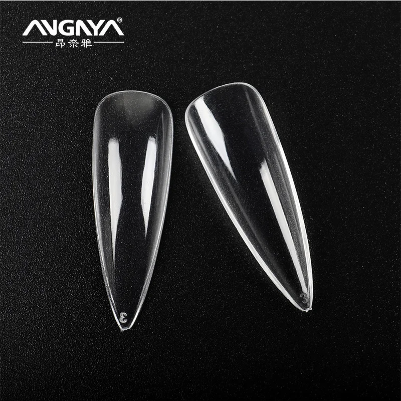 Angnya 500Pcs Full Cover Gel Long Clear Acrylic Almond Nail Tips With Empty Nail Tip Boxes