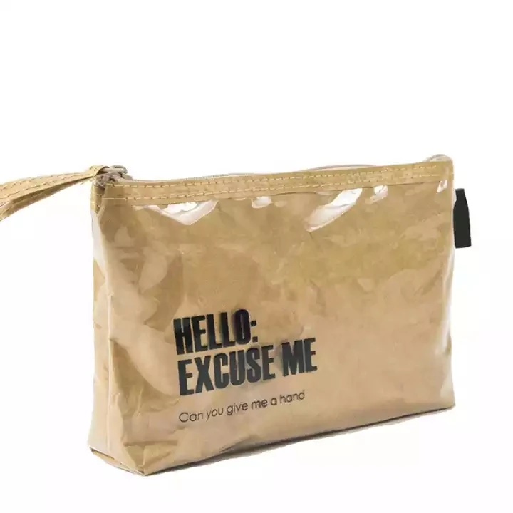 New Arrival Waterproof PVC Outer Layer Tyvek Kraft Color Cosmetic Bag Travel Makeup Bag Washable Dupont Paper Storage Pouch