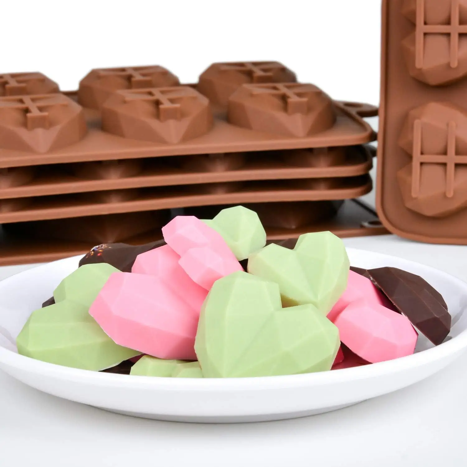 Heart Silicone Molds for Chocolate Large Medium Small Diamond Heart Shaped Cake Mold Set Mini Heart Candy Molds for Wax Melts