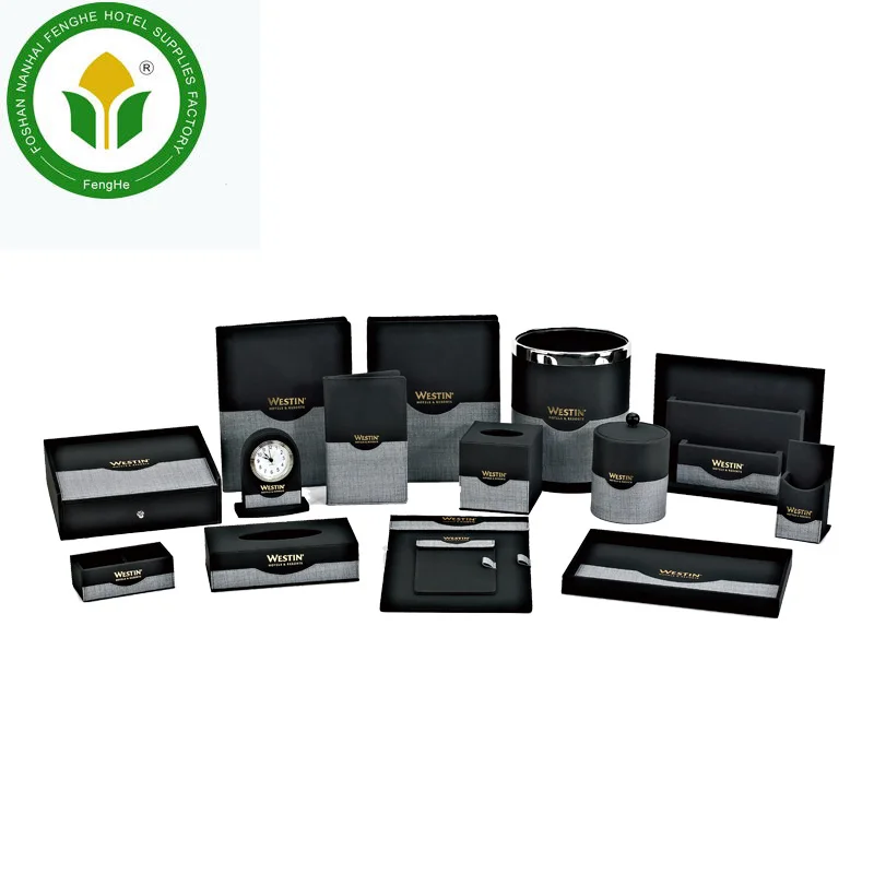 Hotel guest room black leather amenities set hotel leather accessories