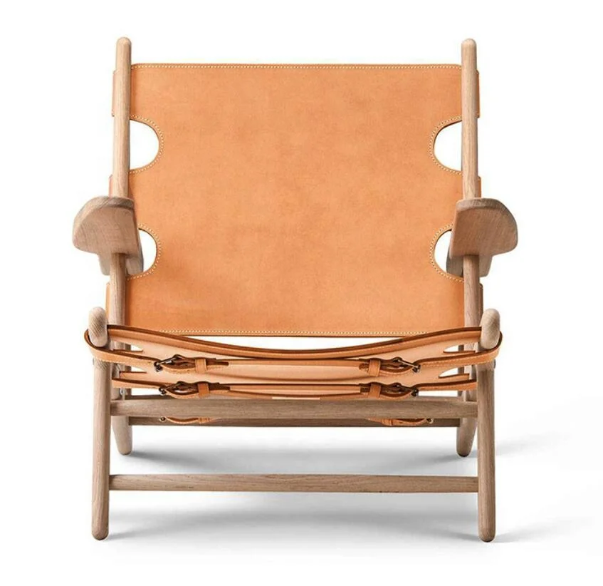 Mid Century Danish Design Spanish Living Room Hotel Furniture OAK Lounge Chair Handmade Saddle Genuine Leather Hunting Chair