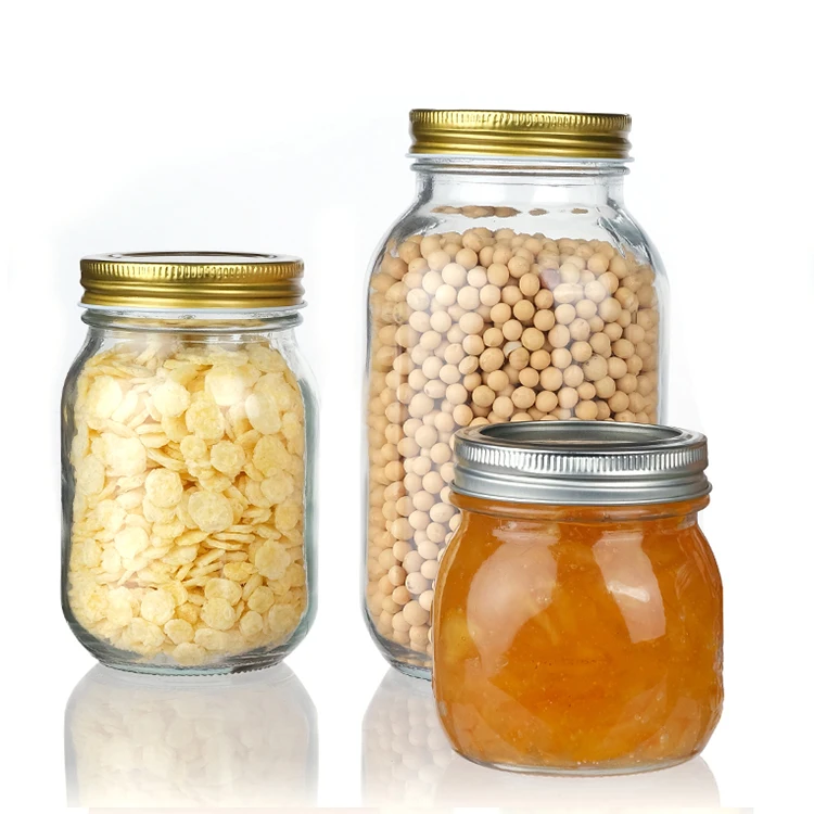 Factory Packing Empty Transparent 12 oz 16oz 25oz 32oz Wide Mouth Food Glass Storage  With Lids For Canning