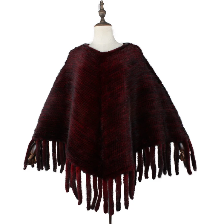 
High Quality Fashion Fur Cape Genuine Luxury Women Poncho Real knitted Mink Fur Shawl 