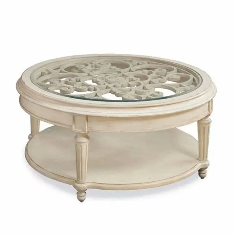 European sitting room solid wood retro carved hollow tea table coffee table