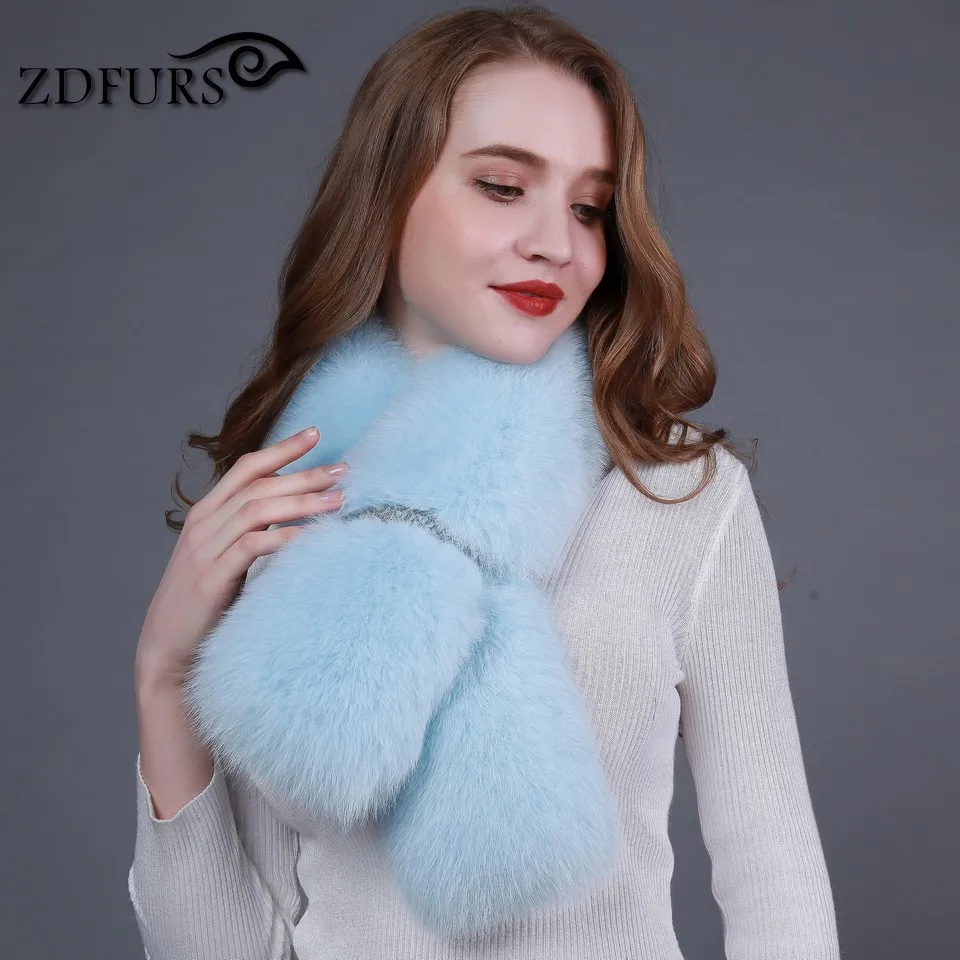 ZDFURS *new real fox fur collar  long fur scarf female  fur coat decoration trimming winter
