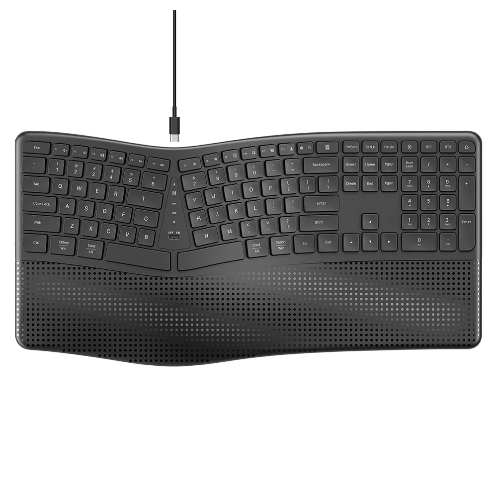 TMICE New Design T2 Wired Qwerty Ergo Keyboard Slient Keyboard with Wrist Palm Rest Quite Ergonomic Keyboard with Wrist Rest