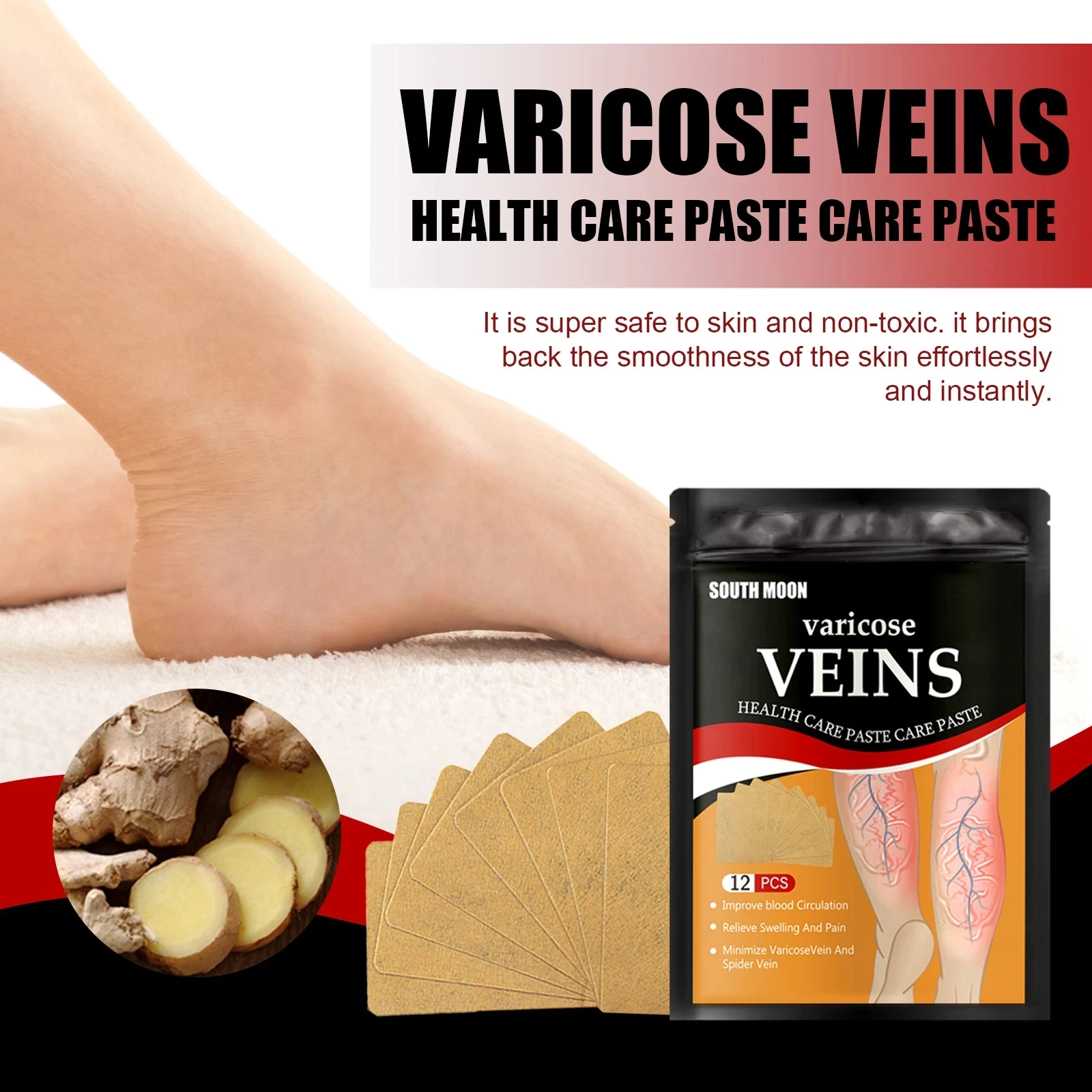 South Moon Varicose Vein Patch Phlebitis Spider Vasculitis Earthworm Leg Pain Plaster for Health Care 12pcs