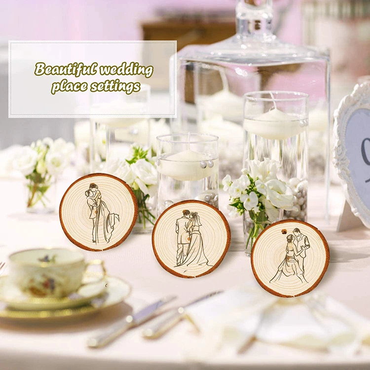 low moq custom cheap high quality natural wood slices coasters diy blank wooden pieces slice arts
