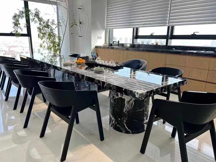 Luxury Marble Table Black Quartzite Slab Rectangle Dining Table