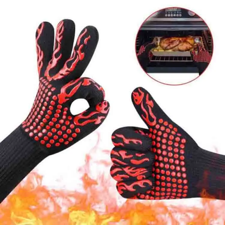 High Temperature Insulation Oven Boiler Baking Fireproof Flame Retardant Silicone Heat Resistant Grill BBQ Gloves