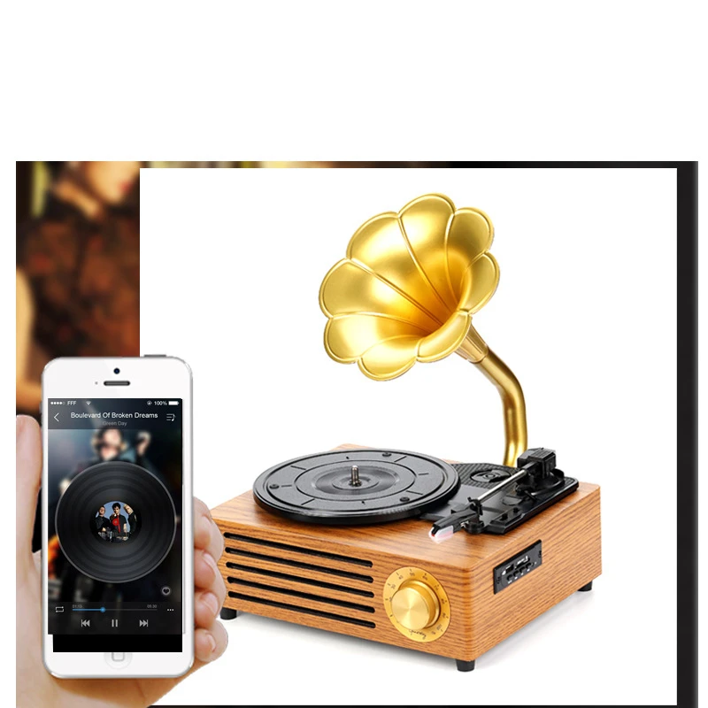 Turntable Large speaker vinyl record player Vintage Audio Gramophone Usb Sd Wireless connection Vinyl Record Player
