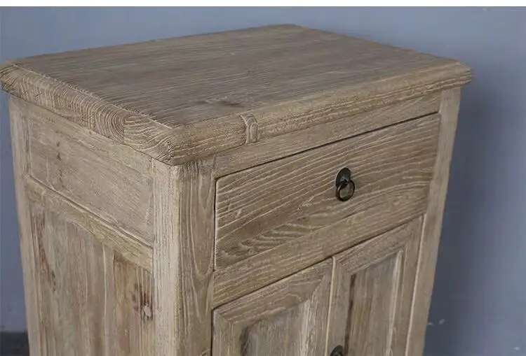 Antique reclaimed elm wooden bedside table nightstand