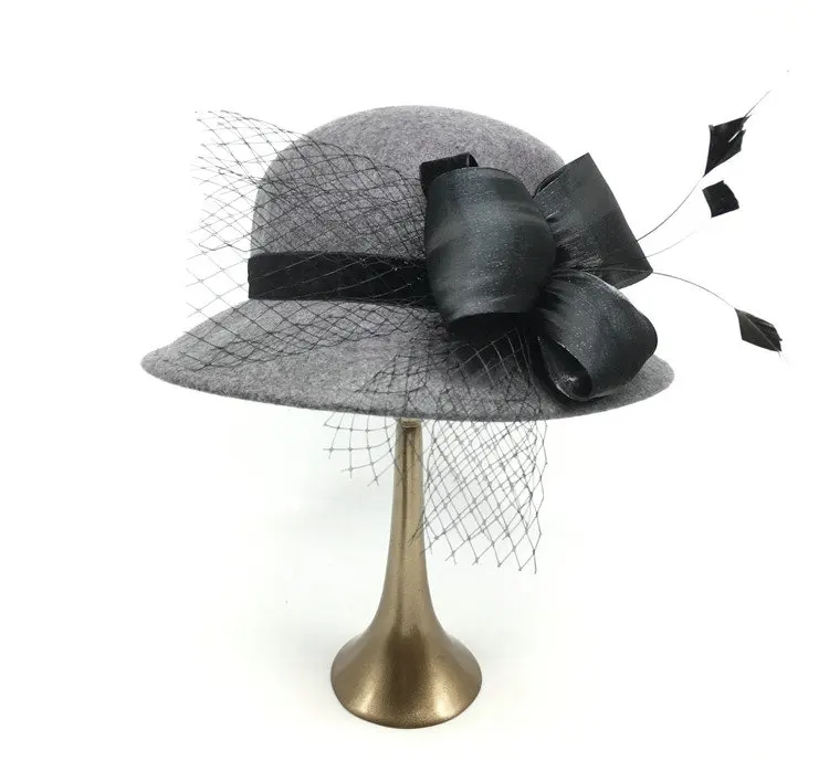 High Quality Australian Ladies Wool Felt Wedding Church Hats For Women With Bow Flower Fashion Wool Felt Cloche Bucket Hats