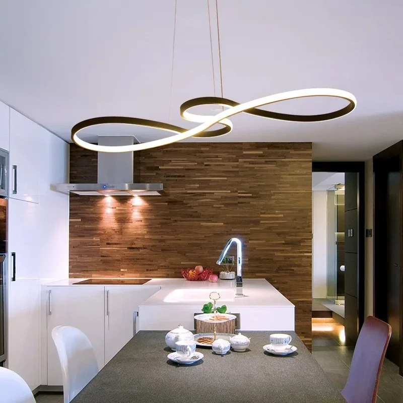 Designer Minimalist Nordic Lights Restaurant Living Room Iron Curved Linear Ring Pendant Light