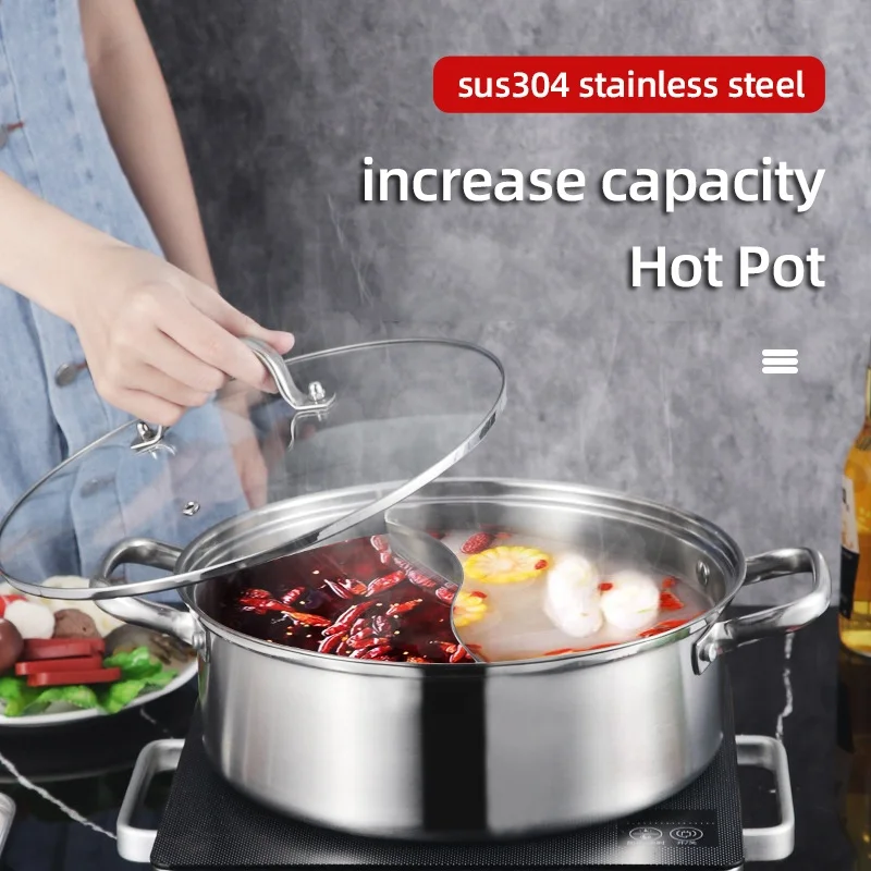 New Design Hot Pot Thickened Round Shape Stainless Steel Shabu Pot Soup Pot With Stainless Steel Handle