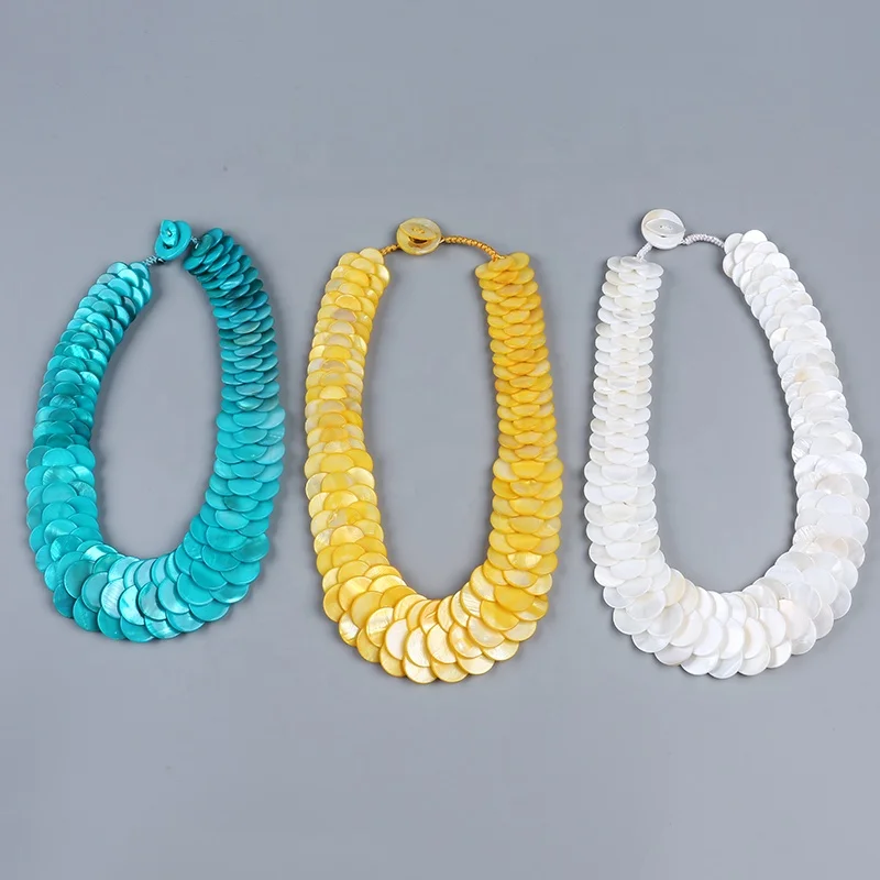 LWN41182 Hotsale Summer Style Chunky White Multi Color Shell Mother Of Pearl Bead Dragon Scales Necklace