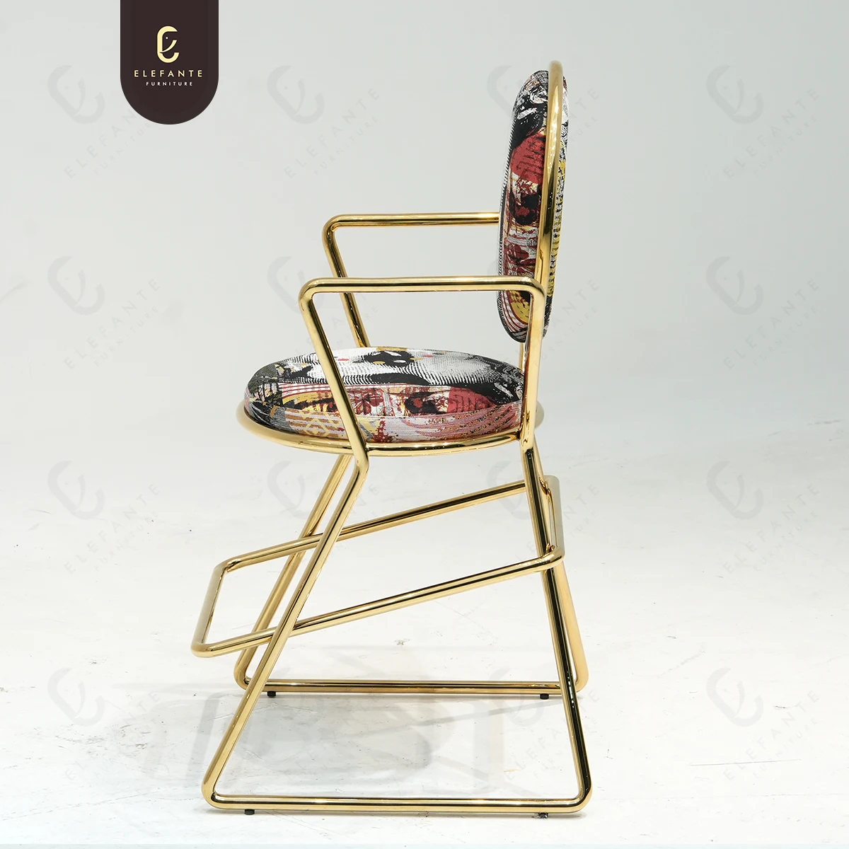 Modern Artistic Stainless Steel Chair Simple Golden Armrest Backrest Barstools with Printed Cushion