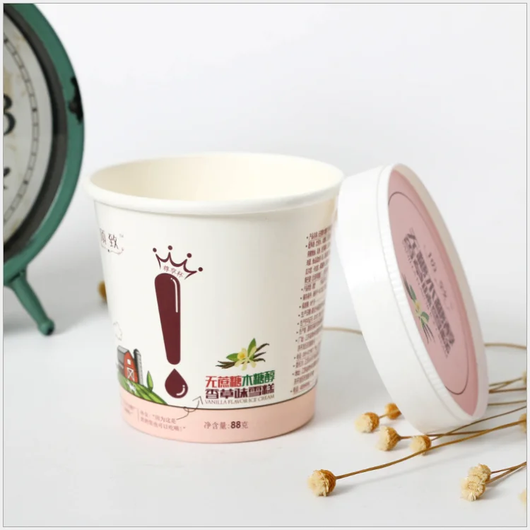 China Made Professional Wholesale Yogurt Paper Cup With Paper Lid Ice Cream Cup Packaging