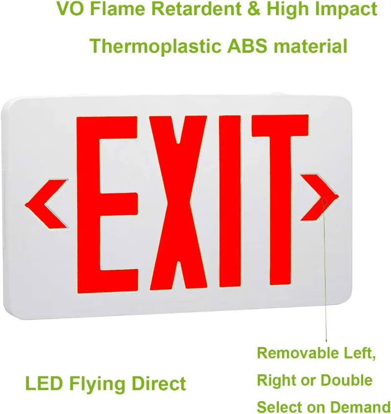 UL 924 Approved LED Emergency Exit Light Cold White Plastic Sign with Battery Backup for AC 120/277V Double Face