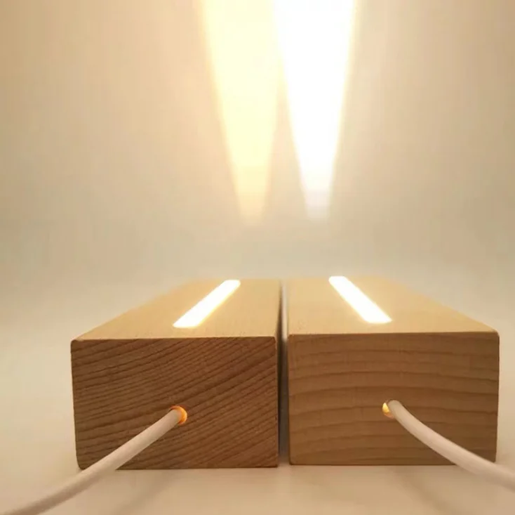 High Quality USB Battery 3D LED Illusion Night Lights Wood Night Lamp Table Lamp base