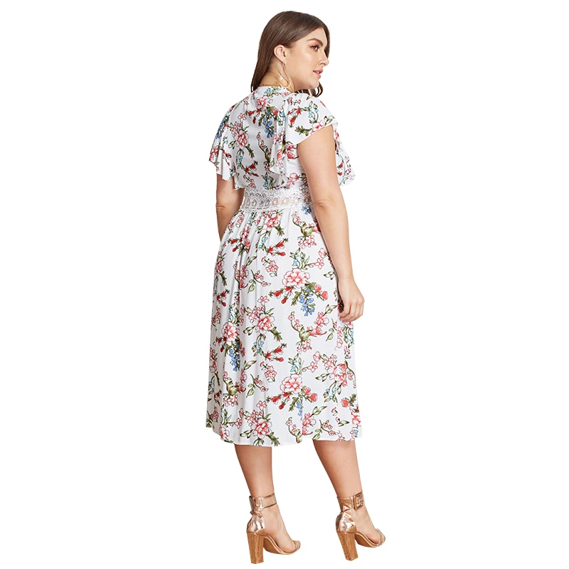 
2020 Summer Women Sexy Hollow Out Lace Print Plus Size Dress 