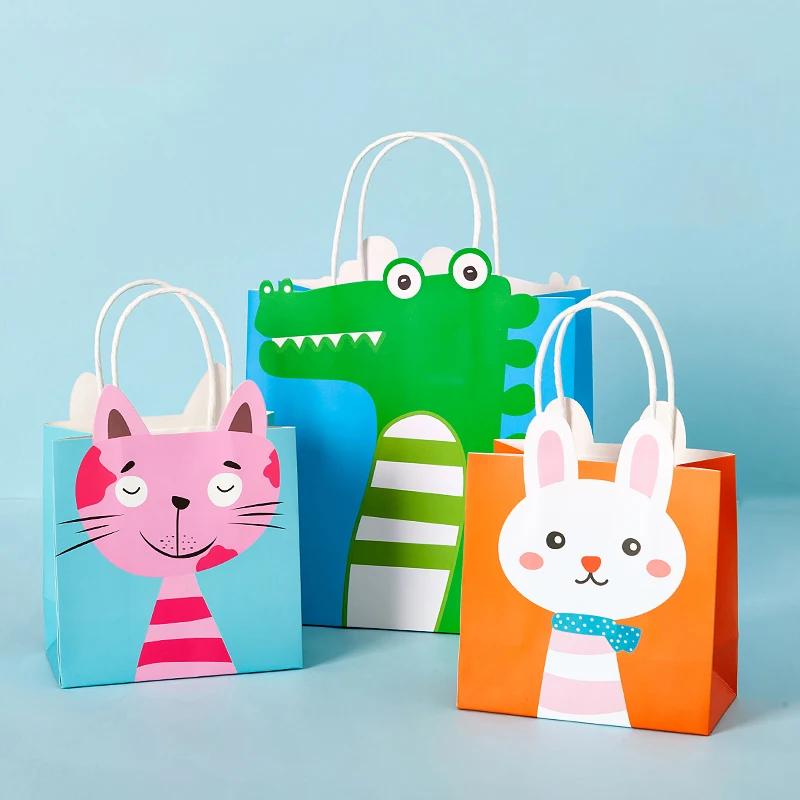 Fancy Personalized Small Size Eco Friendly Colored Printed Cute Kids Gift Packaging Paper Bag With Handles