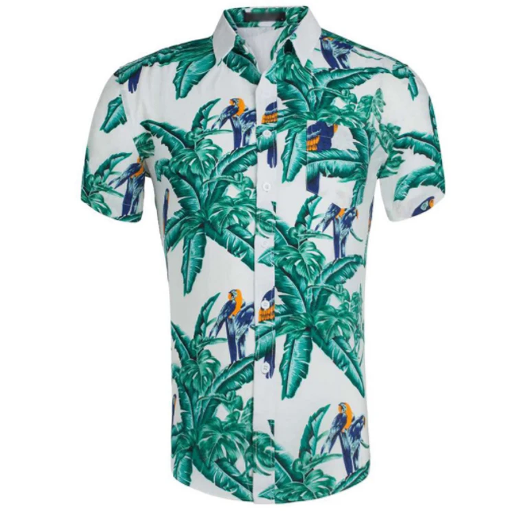 
Custom Printed Causal Designed 100%Viscose Green Leaves Hawaiin Camisas hombre 