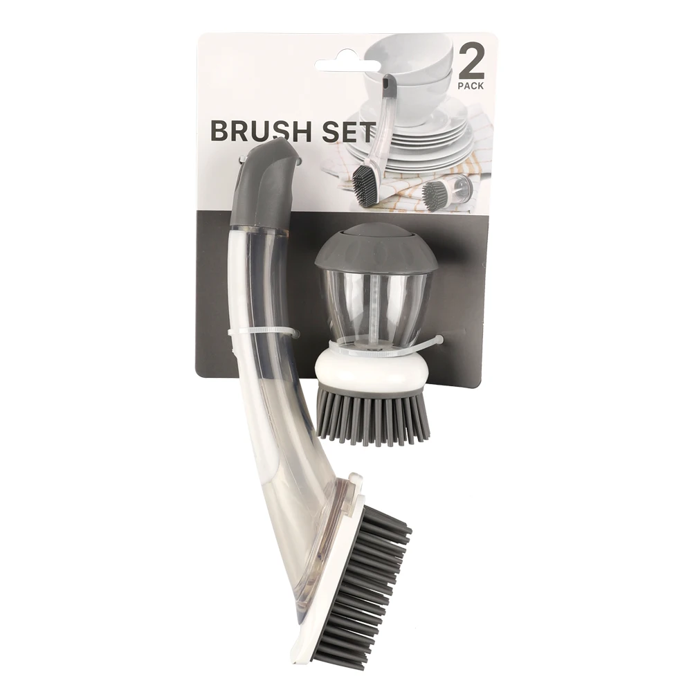 Kitchen Cleaning Soap Dispensing TPR Bristle Dish Washing Brush Set