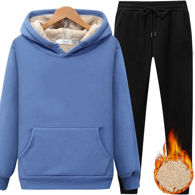 Custom Logo Cotton Heavyweight Sherpa Polar Fleece Hoodie Sweatpants Unisex Jogger Suit Men Tracksuit